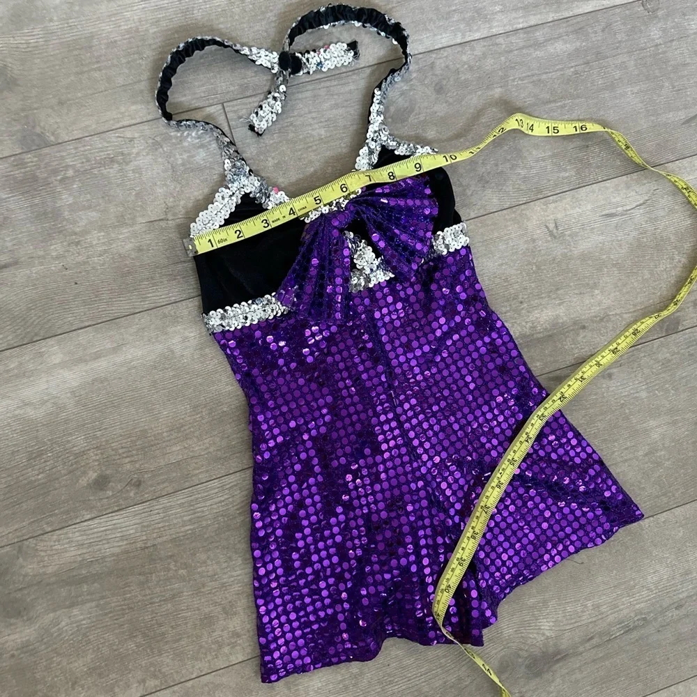 Custom Made Purple Silver Sequin Dance Costume/Halloween Ravens Cheerleader XS/S